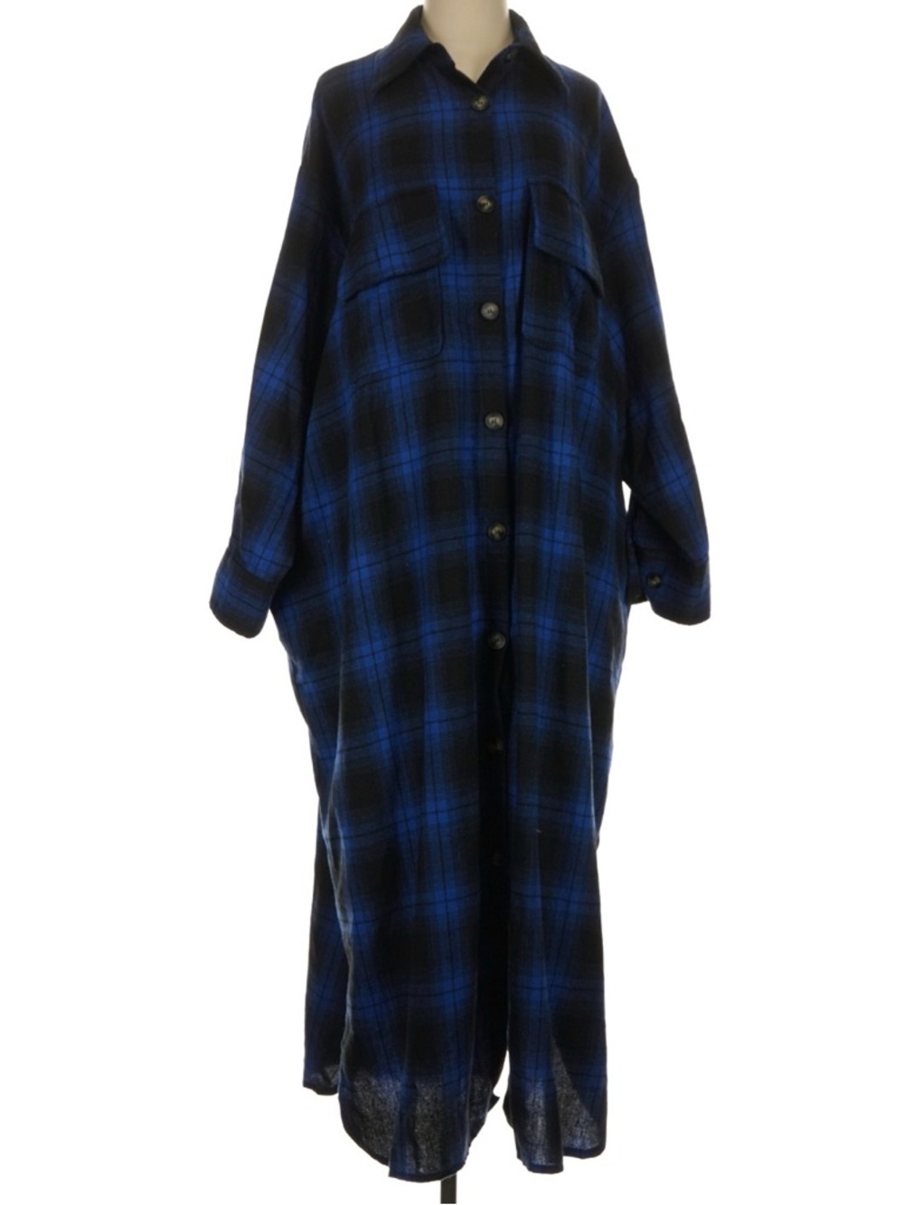 Dressed in LALA Oversized Blue and Black Plaid Maxi Shirt Dress